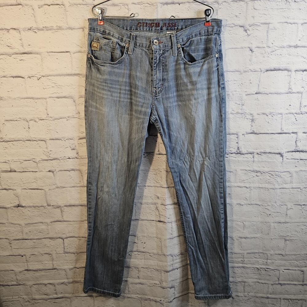 Cinch Jesse Jeans Mens 34x32 Blue Light Wash Slim Straight Stretch Western